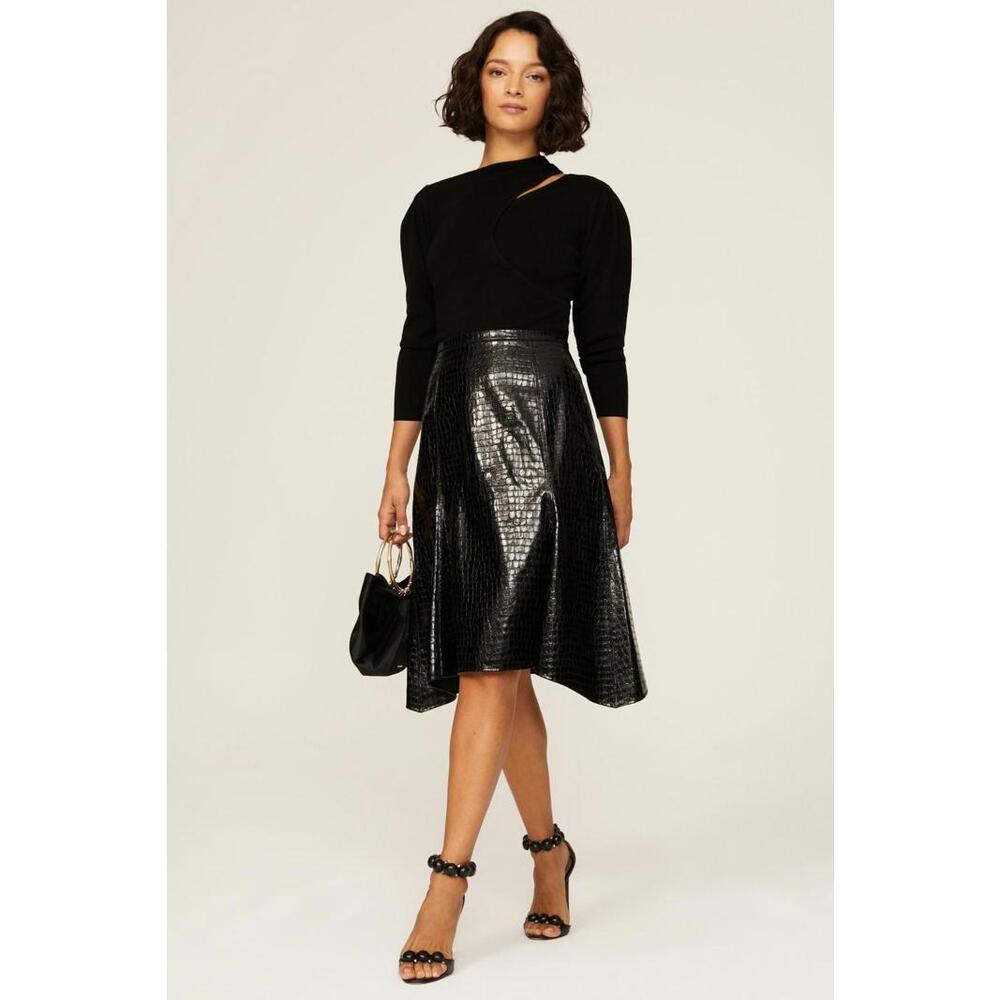Natori Black Faux Leather Trumpet Skirt Size 12 with Leather Peeling